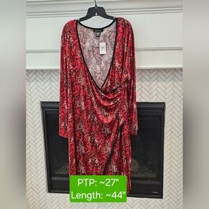 Ashley Stewart LS Faux Wrap Midi Dress, NWT, Size 3X (22/24)
